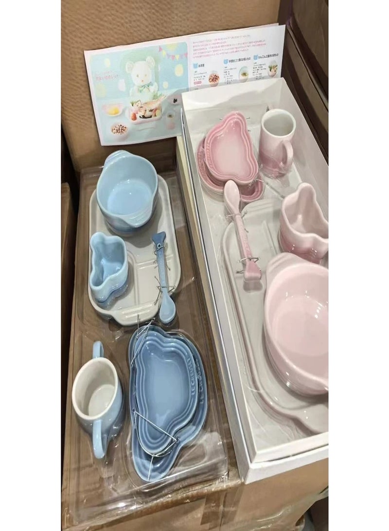 Le Creuset 5-Piece Premium Ceramic Kids Tableware Set – Eco-Friendly Feeding & Training Set (Bowl, Plate, Cup & Spoon) – Ramadan Special Offer - Image 1